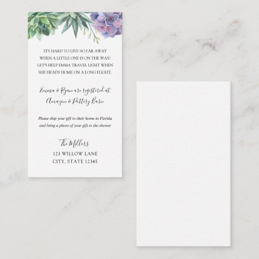 Succulent baby shower over lange afstand invoegen informatiekaartje (Voorkant / Achterkant)