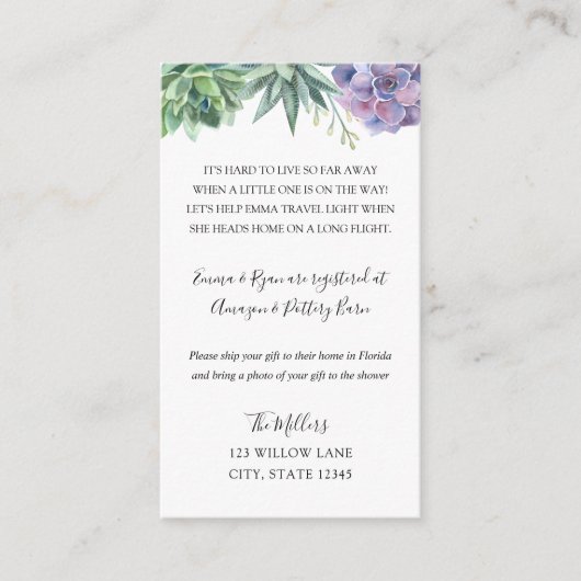 Succulent baby shower over lange afstand invoegen informatiekaartje (Voorkant)