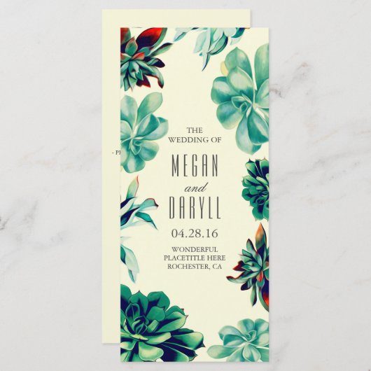 Succulent Bloemen Blauwgroen Trouwprogramma's Programma (Voorkant / Achterkant)