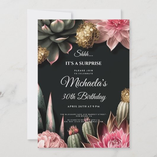 Succulent Bloemen Verjaardagsverrassingsfeestje Bl Kaart (Voorkant)