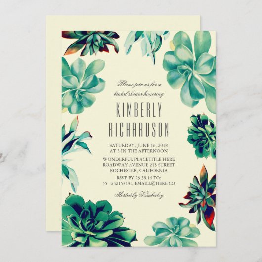 Succulent Boeket - Bloemen Blauwgroen Vrijgezellen Kaart (Voorkant / Achterkant)