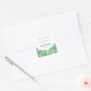 Succulent Boeket Botanische Bloemen Bruiloft Bedan Vierkante Sticker