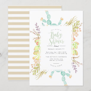 Succulent boeket Waterverf   Baby shower uitnodige Kaart