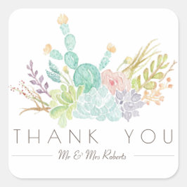 Succulent boeket Waterverf | Dank u Vierkante Sticker