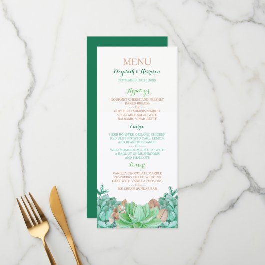Succulent Bouquet Botanical Floral Wedding Menu (Voorkant / Achterkant in situ)