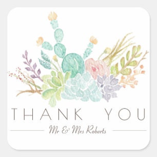 Succulent Bouquet Waterverf   Dank u wel Vierkante Sticker