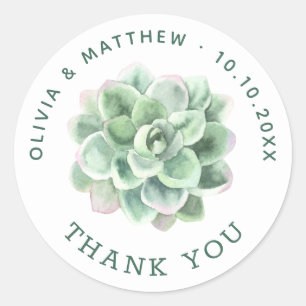 Succulent bruiloft bedankt   Waterverf botanisch Ronde Sticker