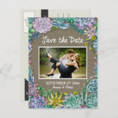 Succulent Burlap Wedding Save the Date Kaarten (Voorkant / Achterkant)