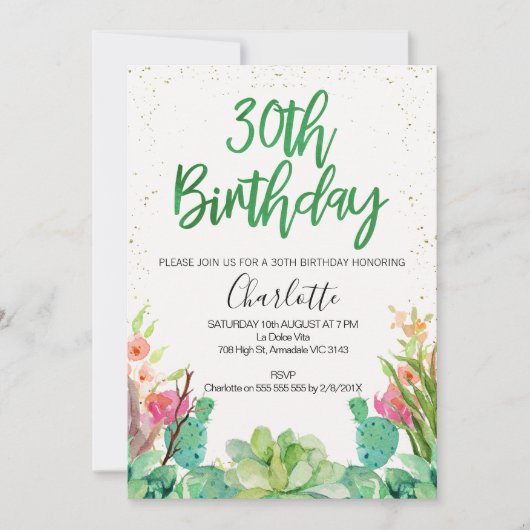 Succulent Cactus 30e invitation anniversaire (Devant)