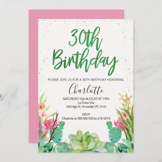 Succulent Cactus 30e invitation anniversaire (Devant / Derrière)