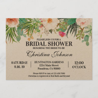 Succulent Cactus Bridal Shower Invitation Kaart
