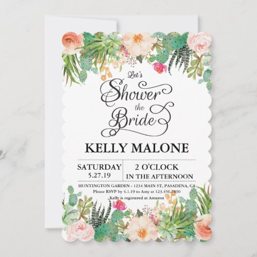 Succulent Cactus Bridal Shower Invitation Kaart (Voorkant)