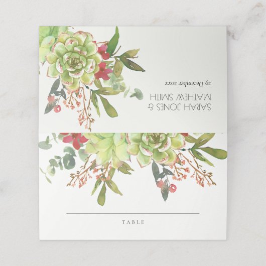 Succulent Cactus Floral Red Waterverf Wedding (Buitenkant ongevouwen)