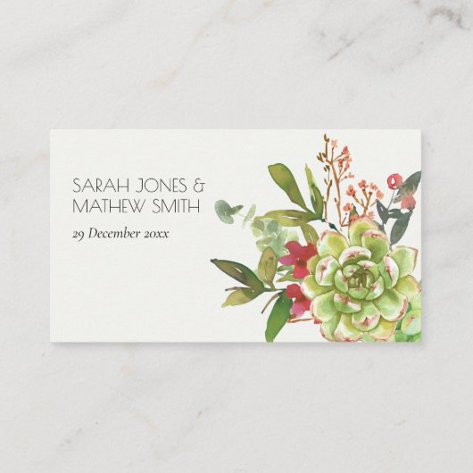 Succulent Cactus Floral Red Waterverf Wedding Plaatskaartje (Achterkant)