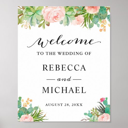 Succulent Cactus Floral Wedding Welcome Sign Poster (Voorkant)