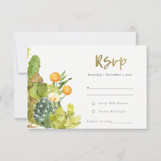 SUCCULENT CACTUS JARDIN FLORAL WATERCOLOR RSVP (Devant)