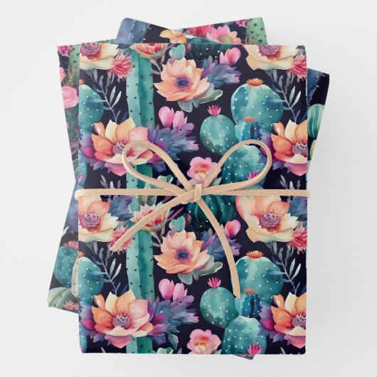 Succulent cactus, patroon waterverf kleine bloem inpakpapier vel (In situ)