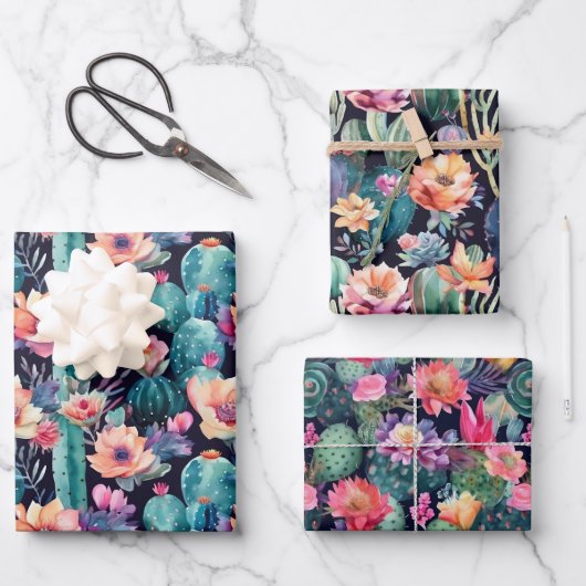 Succulent cactus, patroon waterverf kleine bloem inpakpapier vel (Voorkant)