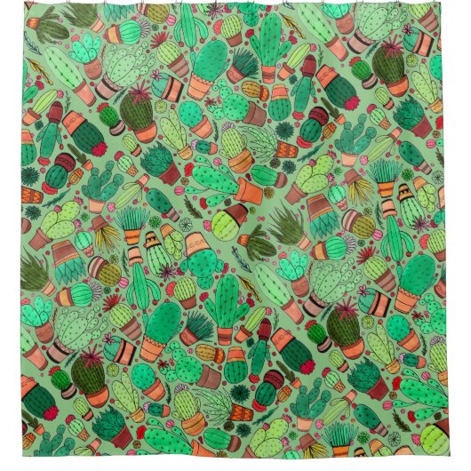 Succulent Cactus Potted Planten Green Cacti Garden Douchegordijn (Voorkant)