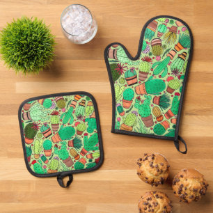 Succulent Cactus Potted Planten Green Cacti Garden Ovenwant & Pannenlap Set