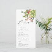 Succulent Cactus Red Floral Wedding Menu Kaart (Staand voorkant)