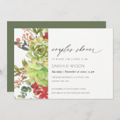 Succulent Cactus Rouge Floral Couples Invitation d (Devant / Derrière)