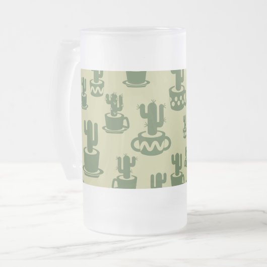 Succulent cactus silhouette in cups and pots  matglas bierpul (Voorkant links)