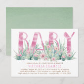 Succulent Cactus Waterverf Baby Meisje Douche Kaart (Voorkant / Achterkant)