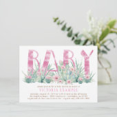 Succulent Cactus Waterverf Baby Meisje Douche Kaart (Staand voorkant)