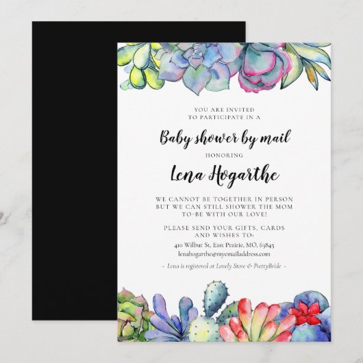 Succulent cactus waterverf Baby shower per post Kaart (Voorkant / Achterkant)