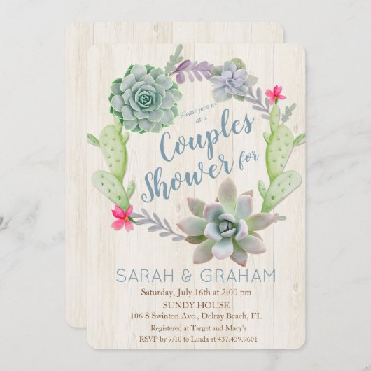 Succulent Cactus Wreath Couples Shower Invitation (Devant / Derrière)