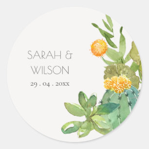 Succulent Cactus Yellow Green Foliage Wedding Ronde Sticker