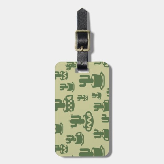 Succulent cactussilhouet in bekertjes en potten bagagelabel (Voorkant verticaal)