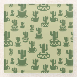 Succulent cactussilhouet in bekertjes en potten glazen onderzetter