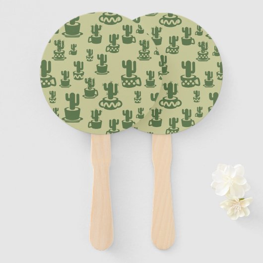 Succulent cactussilhouet in bekertjes en potten handwaaier (Voorkant en achterkant)
