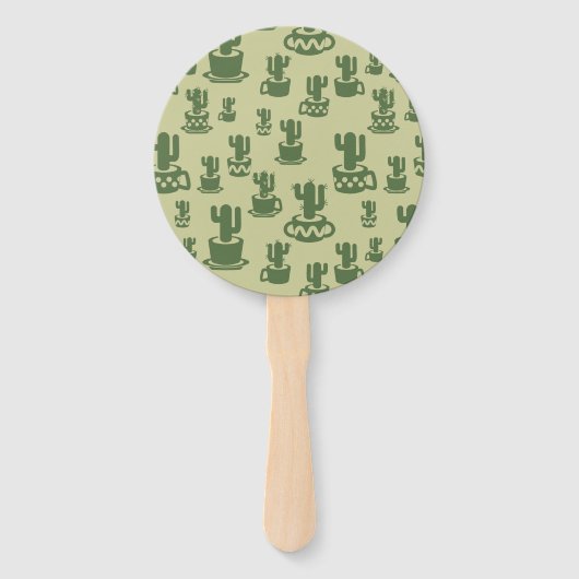 Succulent cactussilhouet in bekertjes en potten handwaaier (Voorkant)