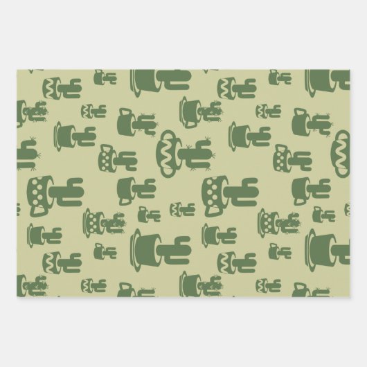 Succulent cactussilhouet in bekertjes en potten inpakpapier vel (Voorkant)