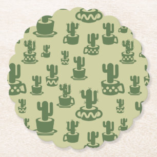 Succulent cactussilhouet in bekertjes en potten kartonnen onderzetters