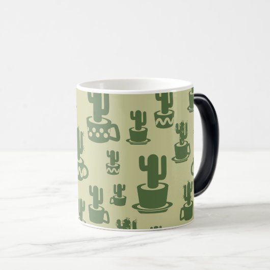 Succulent cactussilhouet in bekertjes en potten magische mok (Voorkant rechts)