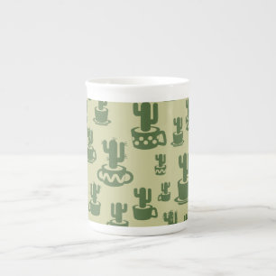 Succulent cactussilhouet in bekertjes en potten porselein kop