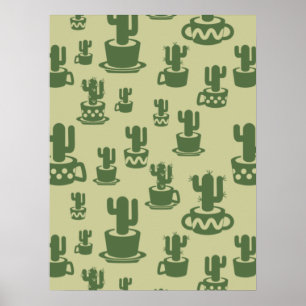 Succulent cactussilhouet in bekertjes en potten poster