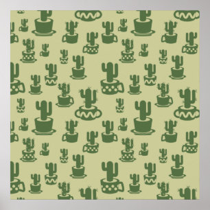 Succulent cactussilhouet in bekertjes en potten poster