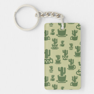 Succulent cactussilhouet in bekertjes en potten sleutelhanger