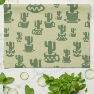 Succulent cactussilhouet in bekertjes en potten theedoek
