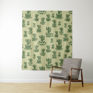 Succulent cactussilhouet in bekertjes en potten wandkleed