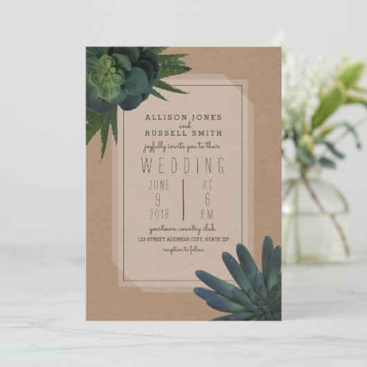 Succulent Cardstock geïnspireerde bruiloft uitnodi Kaart (Staand voorkant)
