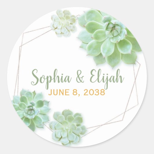 Succulent Charm Wedding Favor Ronde Sticker (Voorkant)