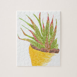 Succulent Dans Le Puzzle Jaune Pot