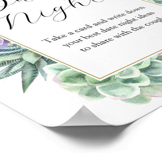 Succulent Datum Nacht Ideeën Vrijgezellenfeest Tek Poster (Hoek)