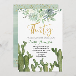 Succulent Dertig 30th Birthday Invitation cactus Kaart